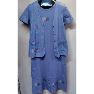 Blue Cactus Womens Small Petite Cotton Midi Dress & Button Vest Set Blue